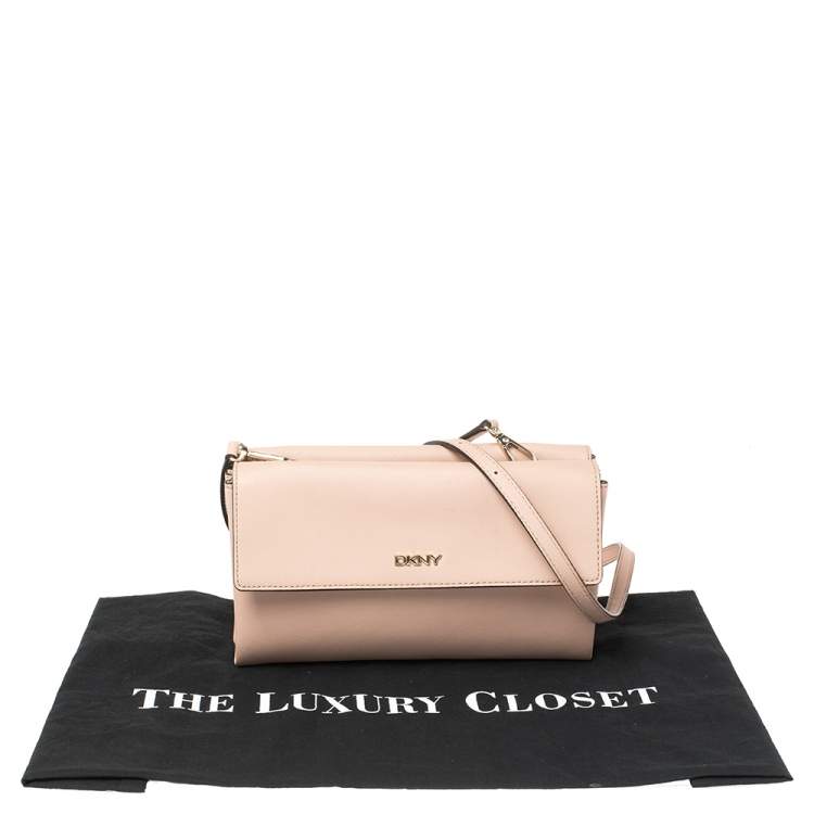 Pre Owned DKNY Pink Leather Bryant Park Double Flap Crossbody Bag