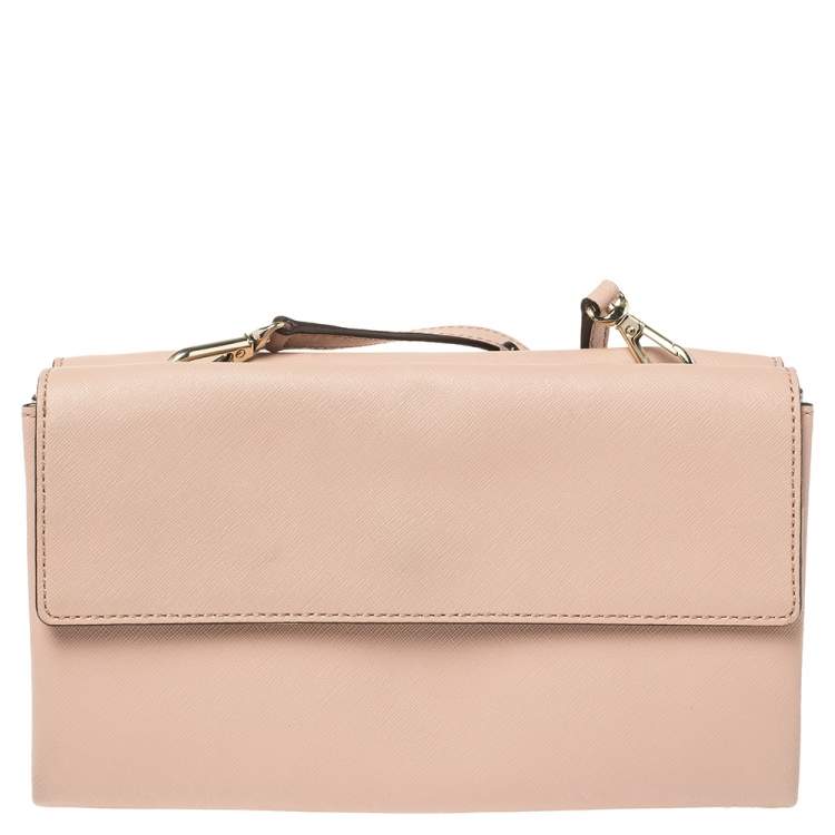 Pre Owned DKNY Pink Leather Bryant Park Double Flap Crossbody Bag