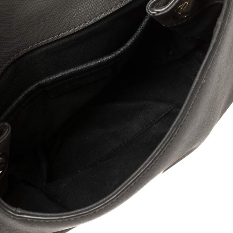 Pre Owned Dkny Grey Leather Logo Flap Crossbody Bag