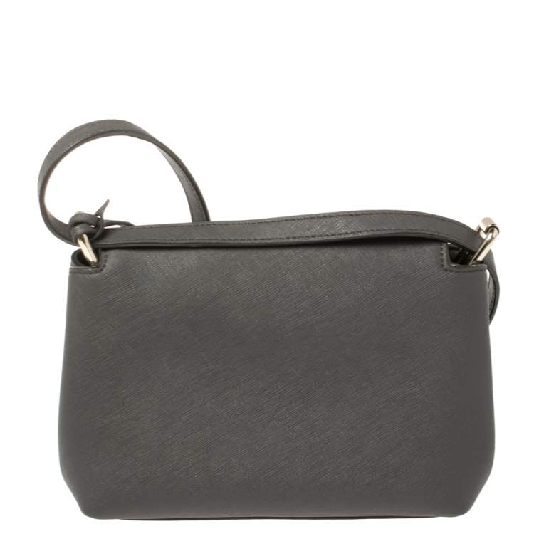 Pre Owned Dkny Grey Leather Logo Flap Crossbody Bag