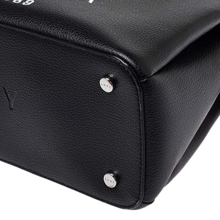 Pre Owned Dkny Black Embroidered Logo Leather Hutton Satchel