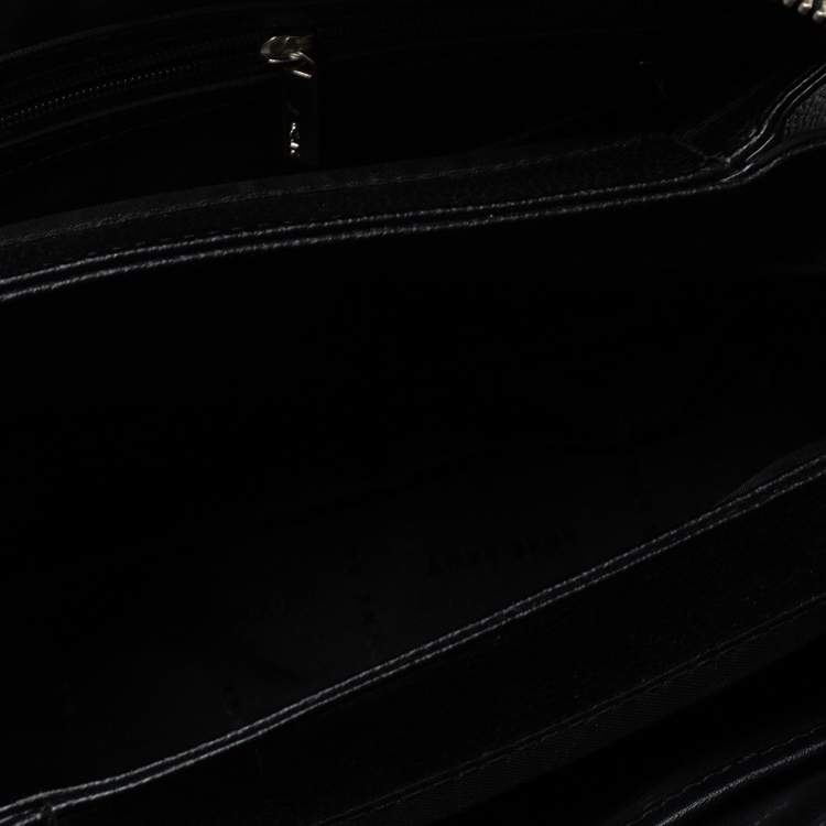Pre Owned Dkny Black Embroidered Logo Leather Hutton Satchel