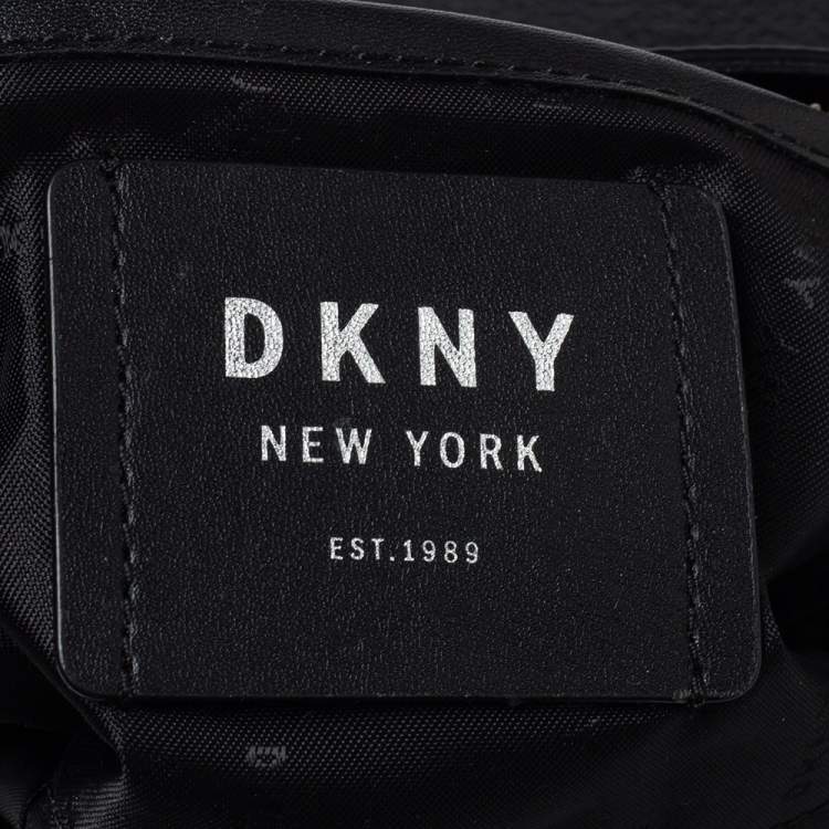 Pre Owned Dkny Black Embroidered Logo Leather Hutton Satchel