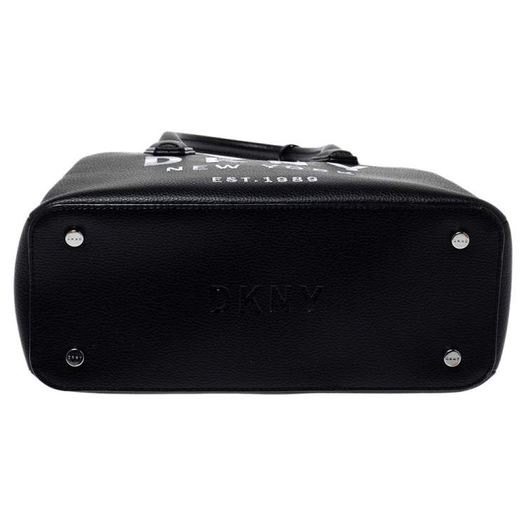 Pre Owned Dkny Black Embroidered Logo Leather Hutton Satchel