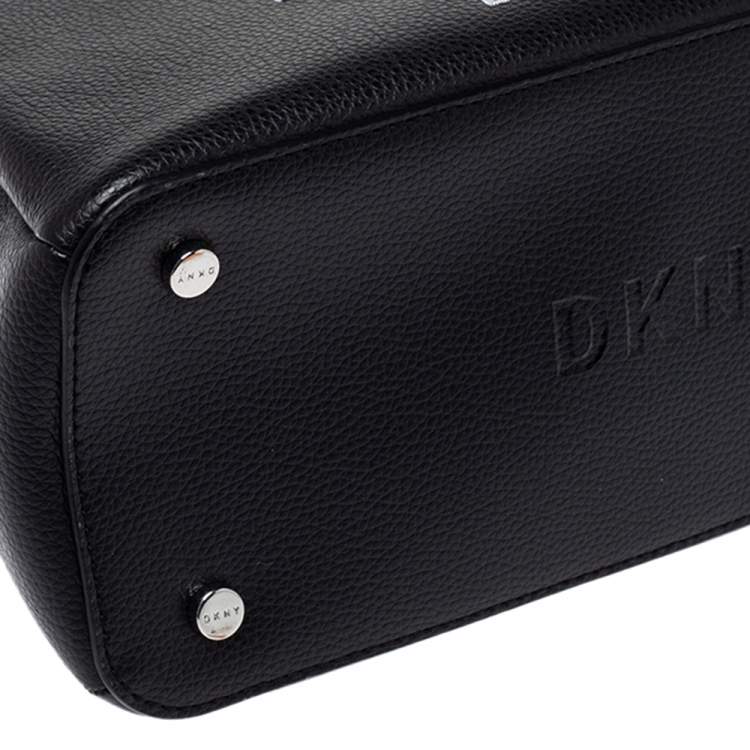 Pre Owned Dkny Black Embroidered Logo Leather Hutton Satchel