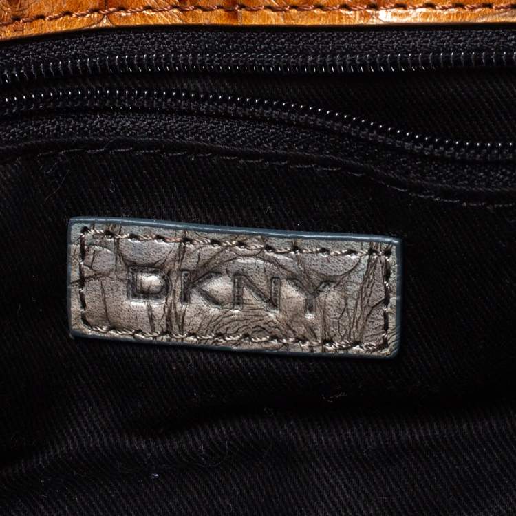 Pre Owned Dkny Muticolor Croc Embossed Leather Clutch