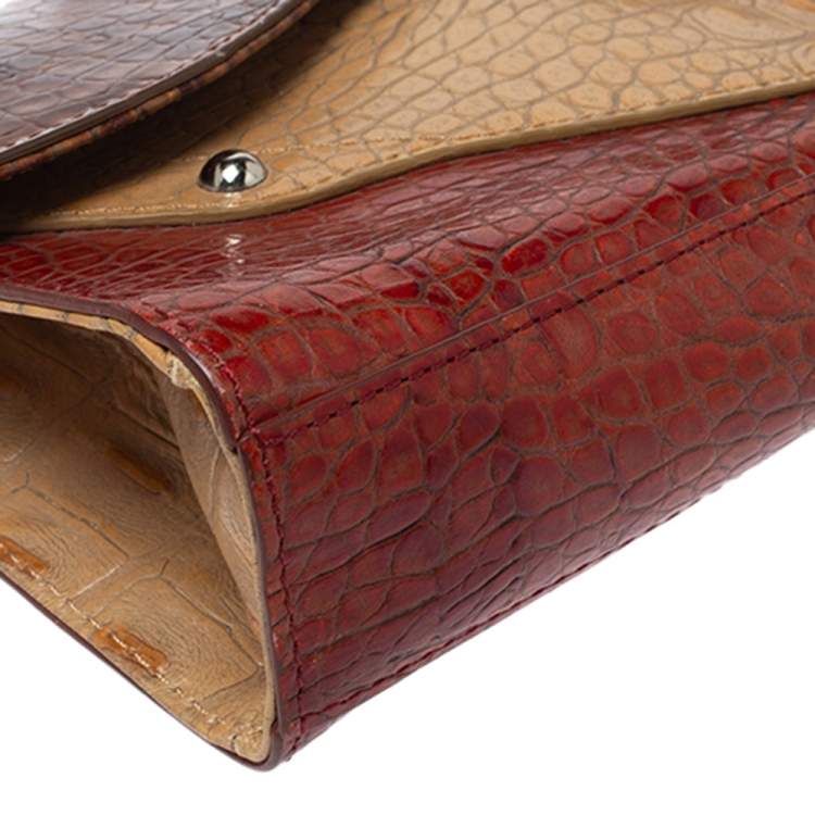 Pre Owned Dkny Muticolor Croc Embossed Leather Clutch