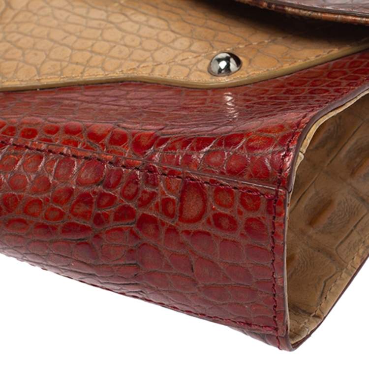 Pre Owned Dkny Muticolor Croc Embossed Leather Clutch