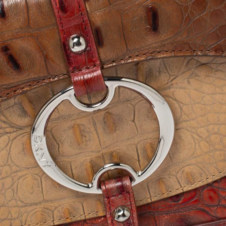 Pre Owned Dkny Muticolor Croc Embossed Leather Clutch