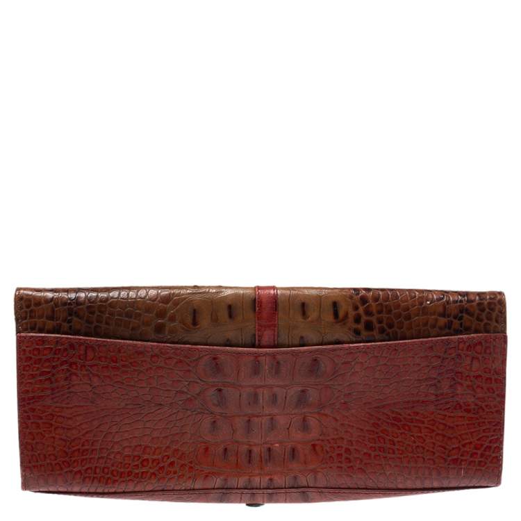 Pre Owned Dkny Muticolor Croc Embossed Leather Clutch
