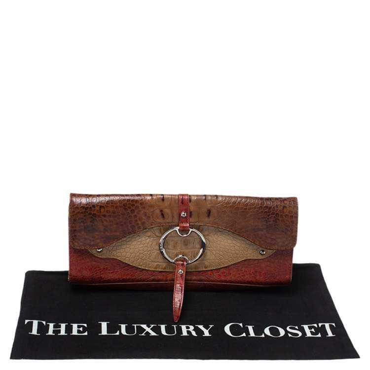 Pre Owned Dkny Muticolor Croc Embossed Leather Clutch