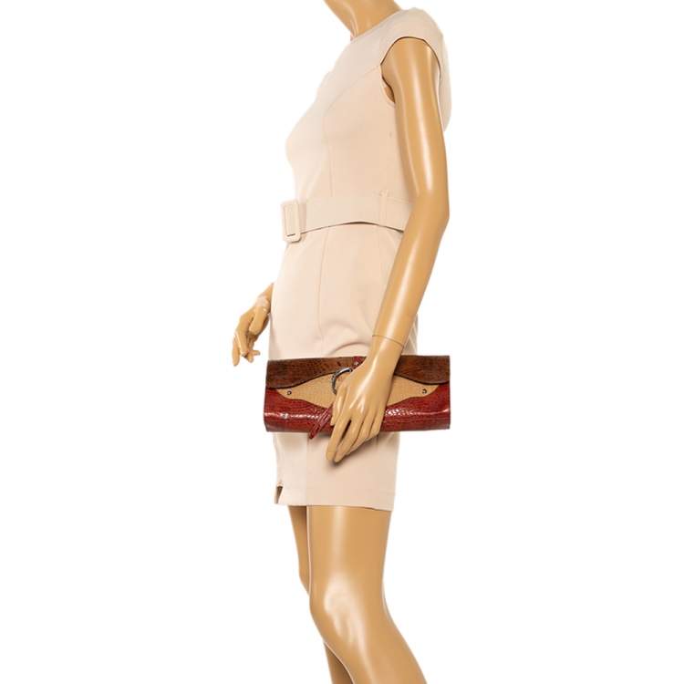 Pre Owned Dkny Muticolor Croc Embossed Leather Clutch
