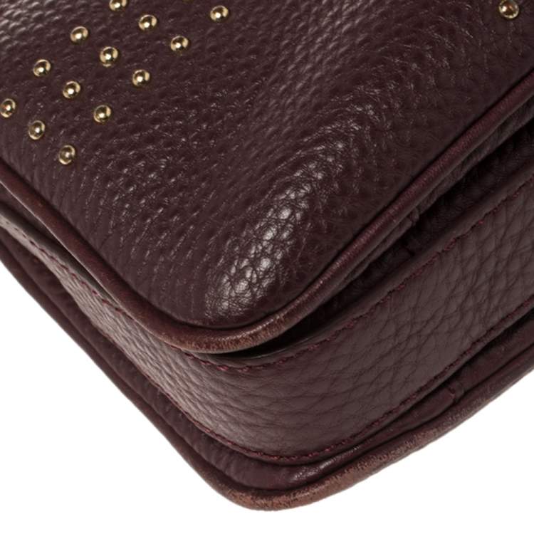 Pre Owned Dkny Dark Burgundy Soft Grain Leather Studded Shoulder Bag
