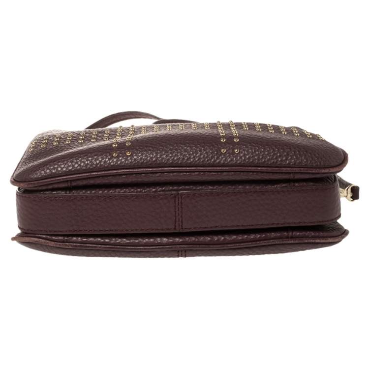Pre Owned Dkny Dark Burgundy Soft Grain Leather Studded Shoulder Bag