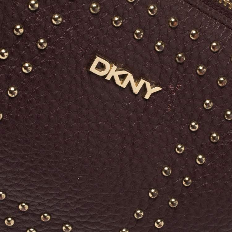 Pre Owned Dkny Dark Burgundy Soft Grain Leather Studded Shoulder Bag