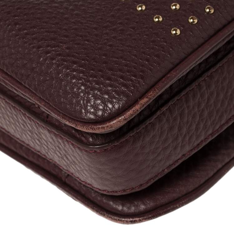 Pre Owned Dkny Dark Burgundy Soft Grain Leather Studded Shoulder Bag