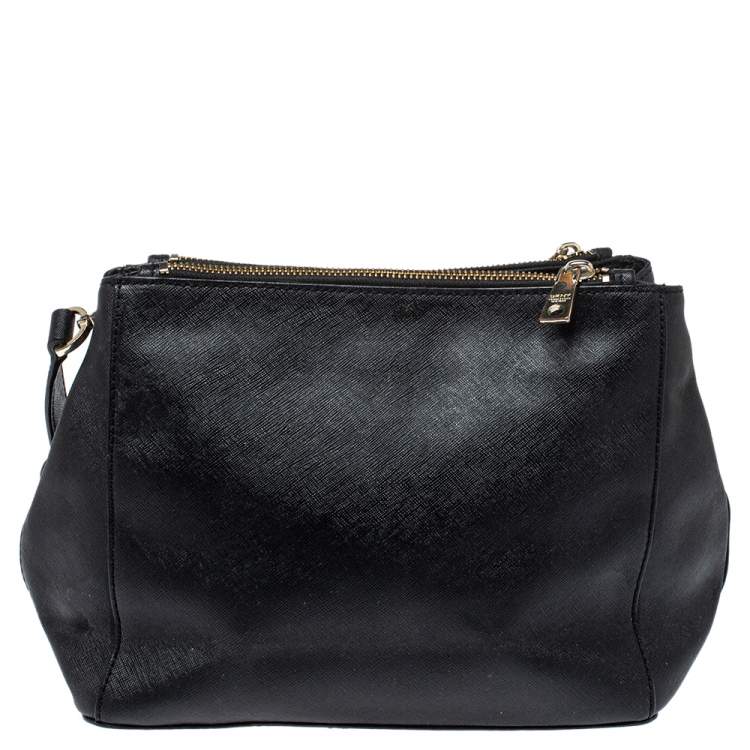 Pre Owned Dkny Black Leather Double Zip Shoulder Bag