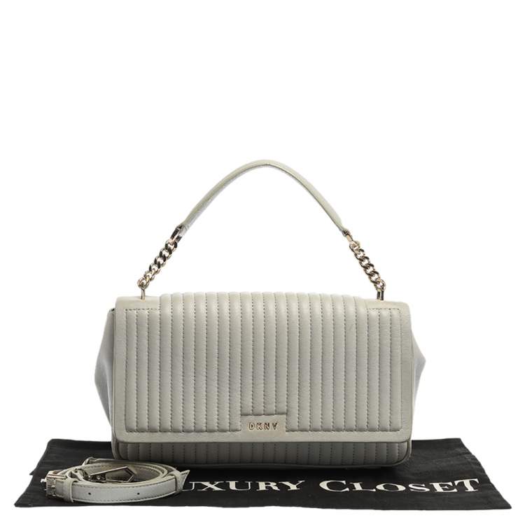 مملوكة مسبقًا DKNY Grey Pinstripe Quilted Leather Gansevoort Flap Shoulder Bag
