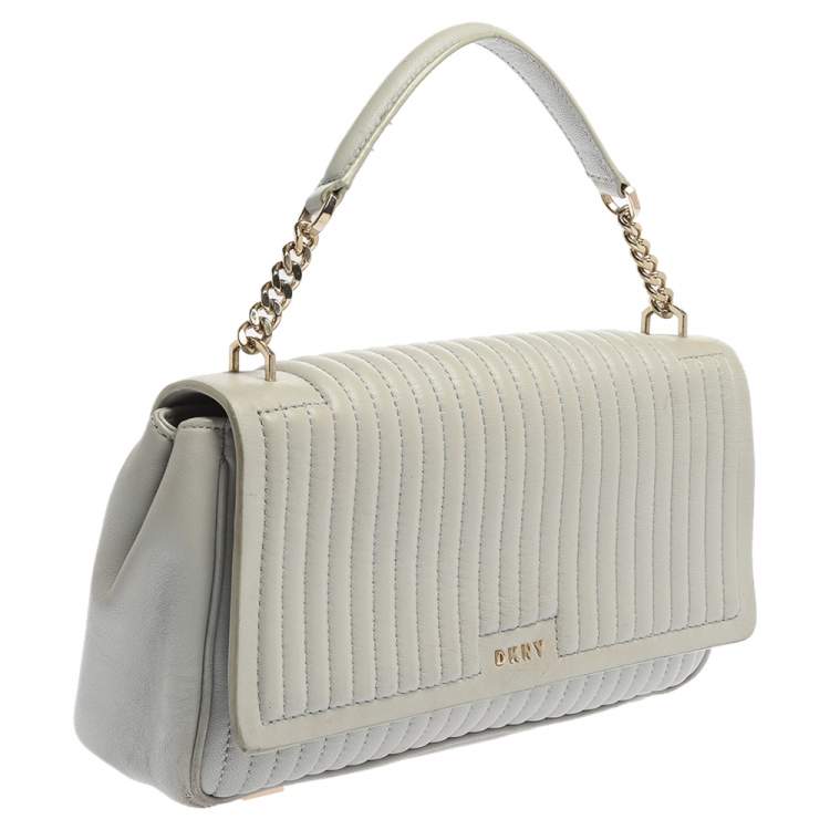 مملوكة مسبقًا DKNY Grey Pinstripe Quilted Leather Gansevoort Flap Shoulder Bag