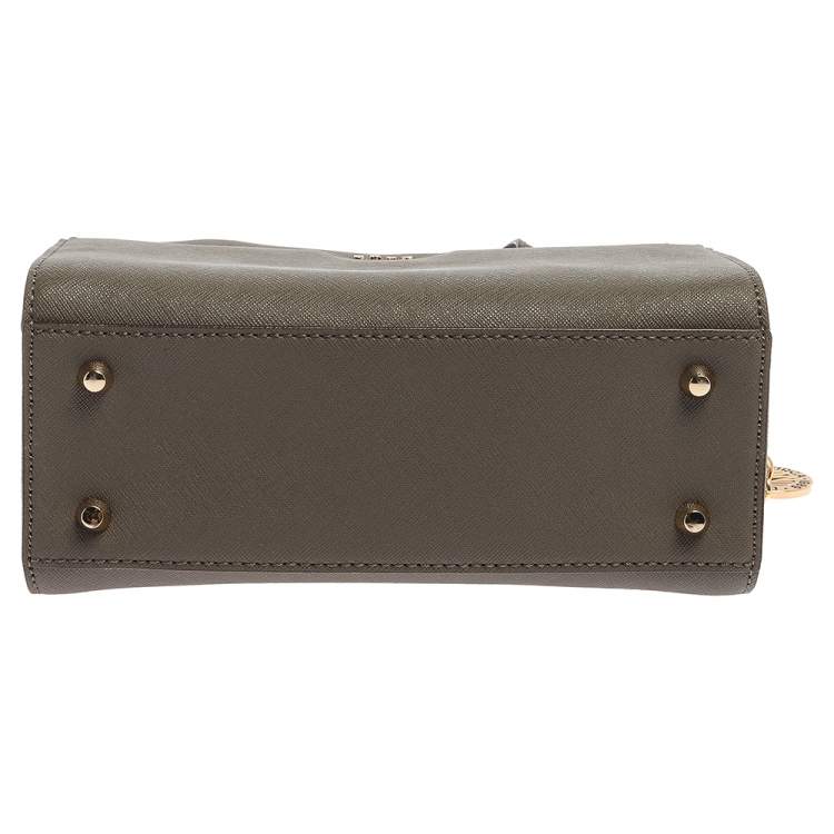Pre Owned Dkny Khaki Green Leather Front Pocket Satchel 