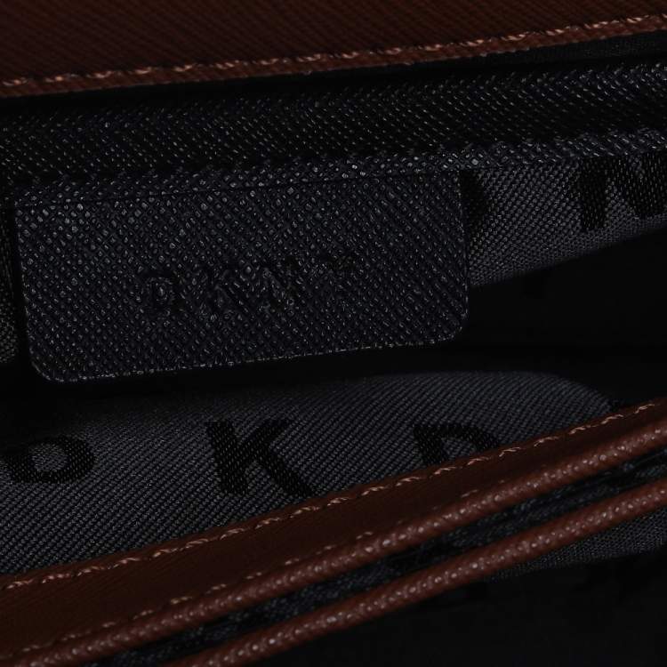 Pre Owned Dkny Khaki Green Leather Front Pocket Satchel 