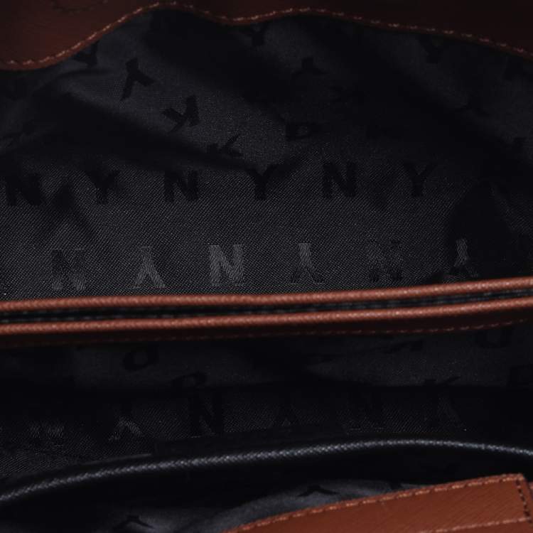 Pre Owned Dkny Khaki Green Leather Front Pocket Satchel 