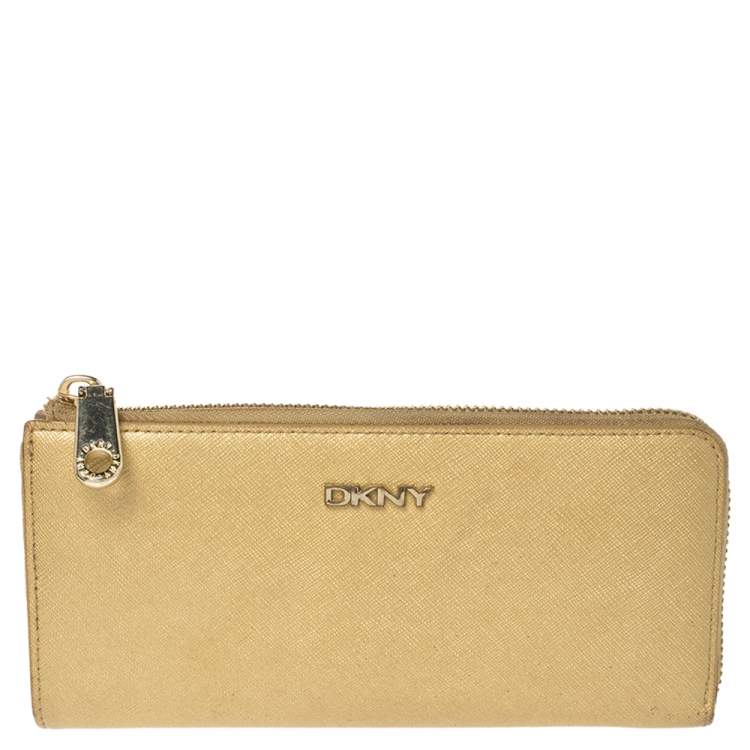 DKNY Small Zip Around Black Canvas Logo Wallet Gold Hardware New | eBay