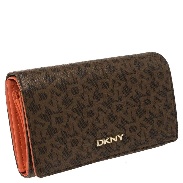 Pre Owned Dkny Brown Monogram Coated Canvas Flap Wallet