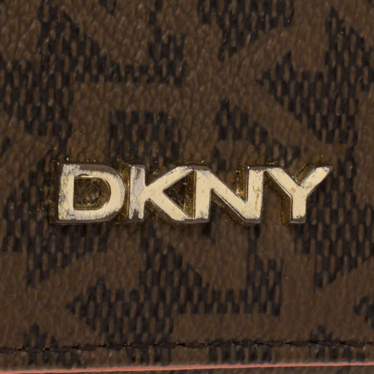Pre Owned Dkny Brown Monogram Coated Canvas Flap Wallet