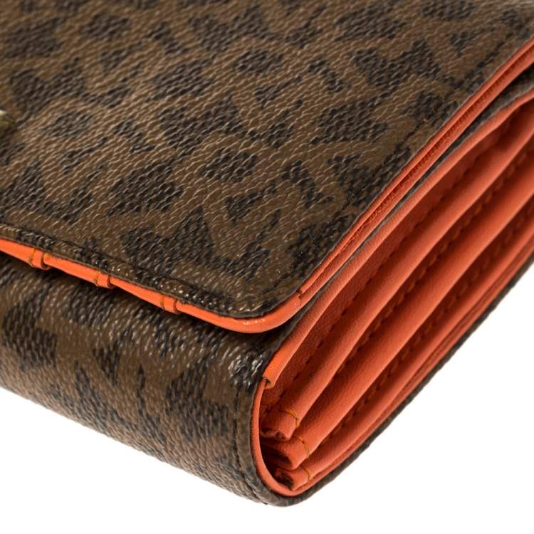 Pre Owned Dkny Brown Monogram Coated Canvas Flap Wallet
