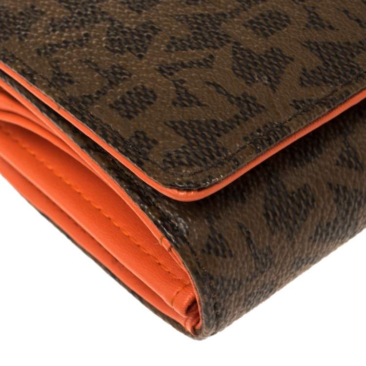 Pre Owned Dkny Brown Monogram Coated Canvas Flap Wallet