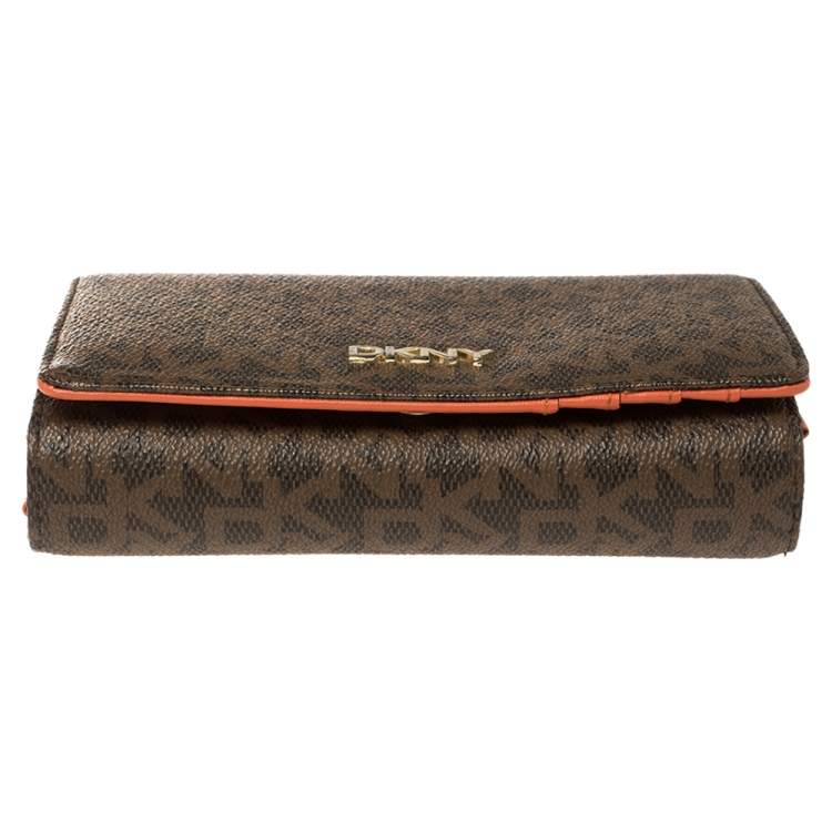 Pre Owned Dkny Brown Monogram Coated Canvas Flap Wallet