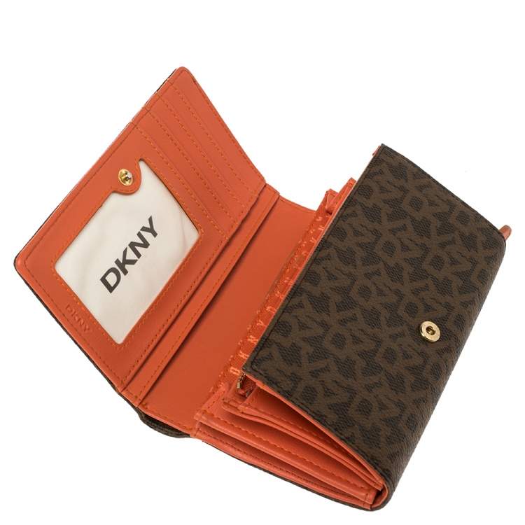 Pre Owned Dkny Brown Monogram Coated Canvas Flap Wallet