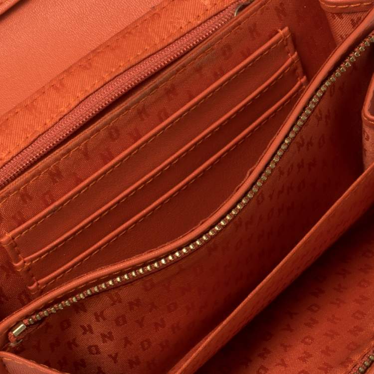 Pre Owned Dkny Brown Monogram Coated Canvas Flap Wallet