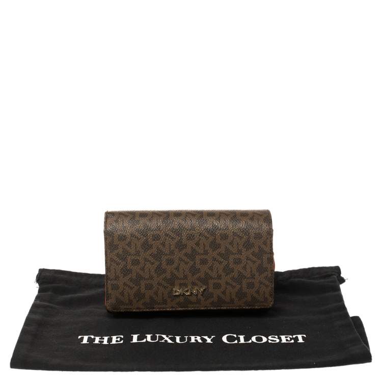 Pre Owned Dkny Brown Monogram Coated Canvas Flap Wallet