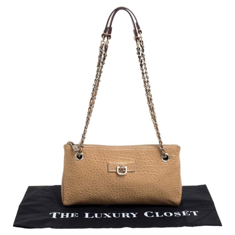 Pre Owned Dkny Brown Leather Zip Shoulder Bag