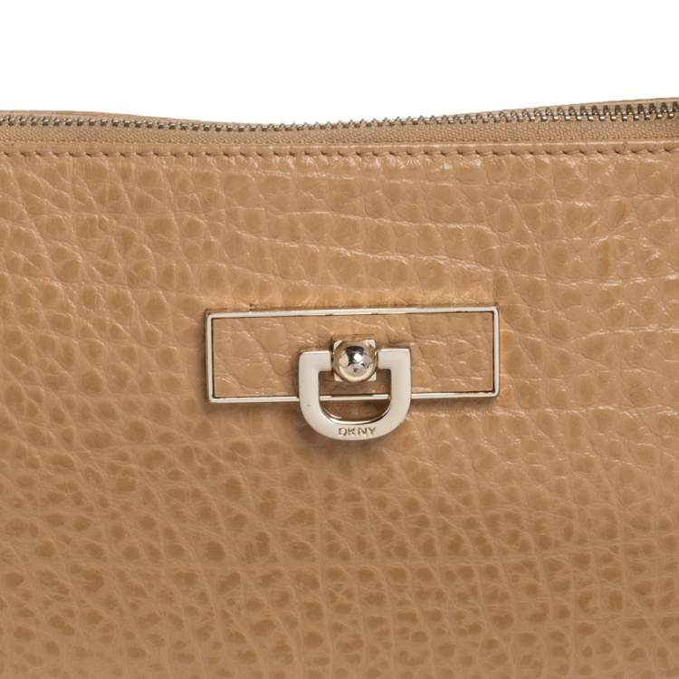 Pre Owned Dkny Brown Leather Zip Shoulder Bag
