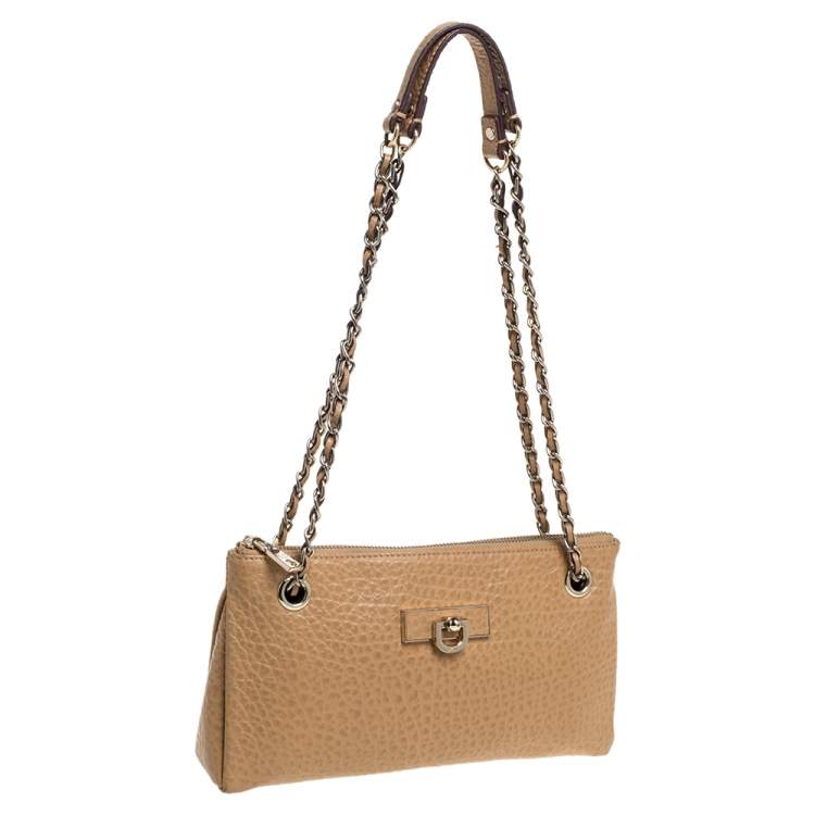 Pre Owned Dkny Brown Leather Zip Shoulder Bag