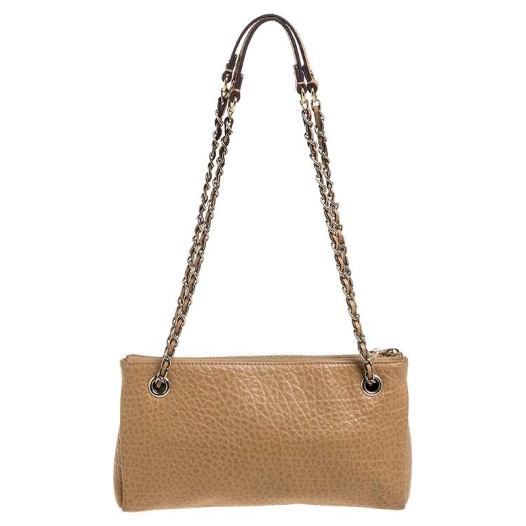 Pre Owned Dkny Brown Leather Zip Shoulder Bag