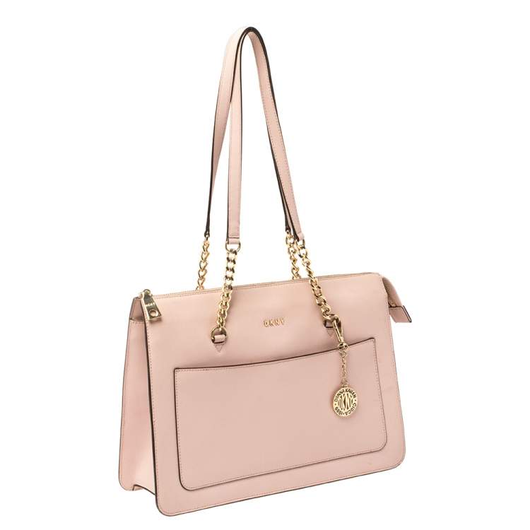 Pre Owned Dkny Powder Pink Leather Top Zip Shoulder Bag