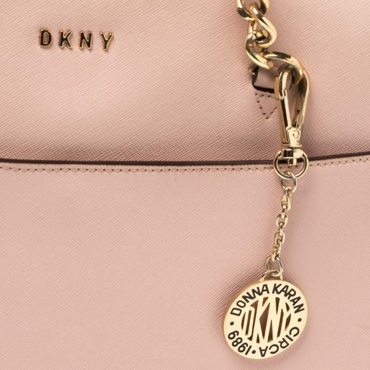 Pre Owned Dkny Powder Pink Leather Top Zip Shoulder Bag