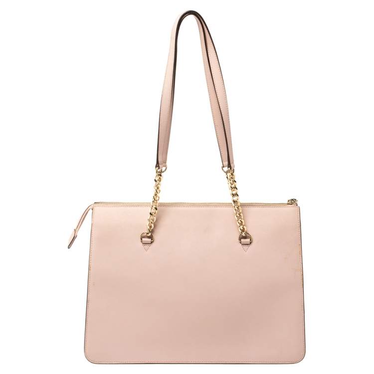 Pre Owned Dkny Powder Pink Leather Top Zip Shoulder Bag