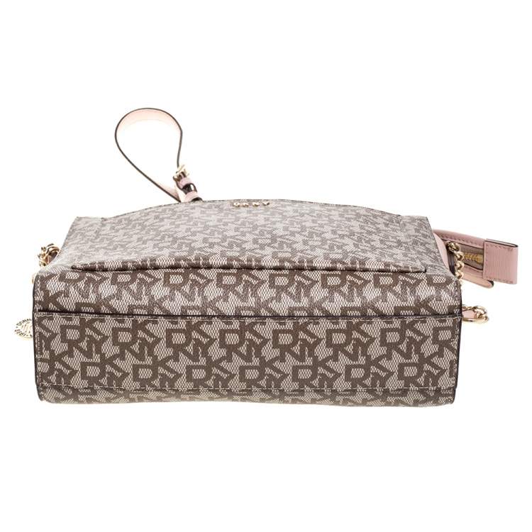 Pre Owned Dkny Beige/Pink Coated Canvas and Leather Crossbody Bag