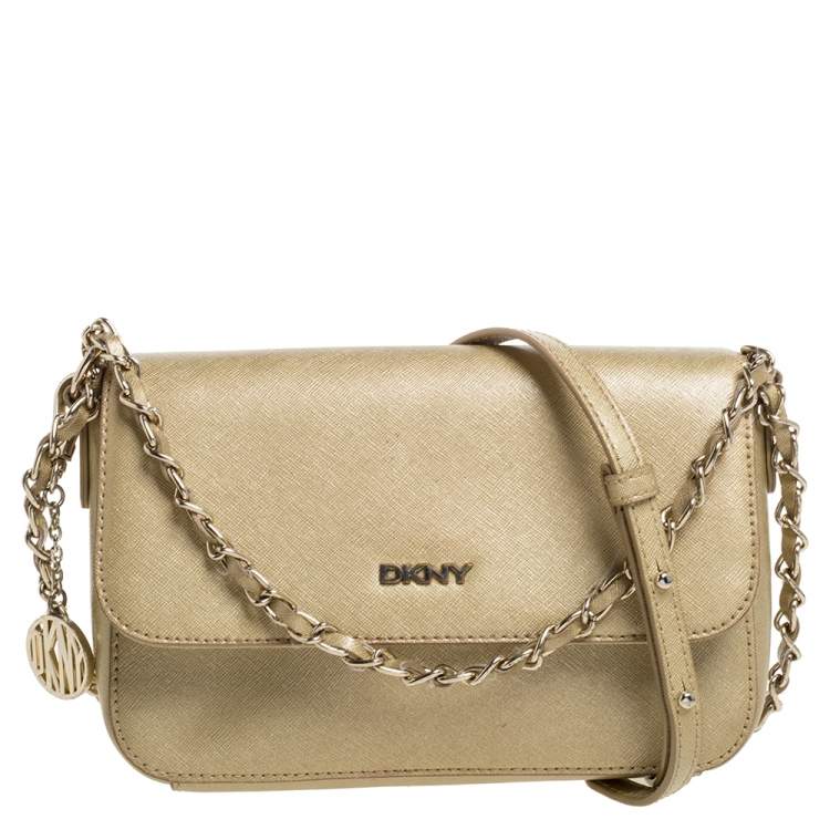 Dkny, Bags, Dkny Bryant Park Single Zip Purse Crossbody Gold Chain Logo