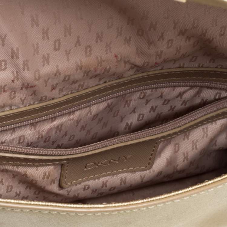 Pre Owned Dkny Metallic Gold Leather Flap Crossbody Bag