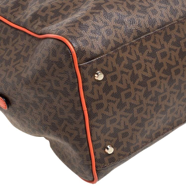 Pre Owned Dkny Brown/Orange Monogram Coated Canvas and Leather Satchel