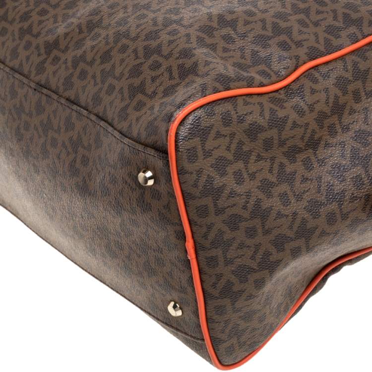 Pre Owned Dkny Brown/Orange Monogram Coated Canvas and Leather Satchel