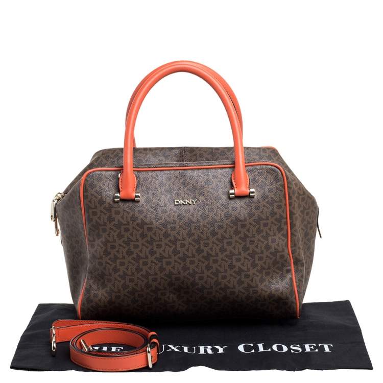 Pre Owned Dkny Brown/Orange Monogram Coated Canvas and Leather Satchel