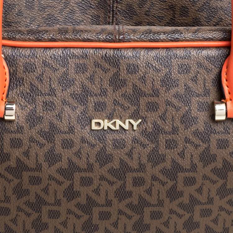 Pre Owned Dkny Brown/Orange Monogram Coated Canvas and Leather Satchel