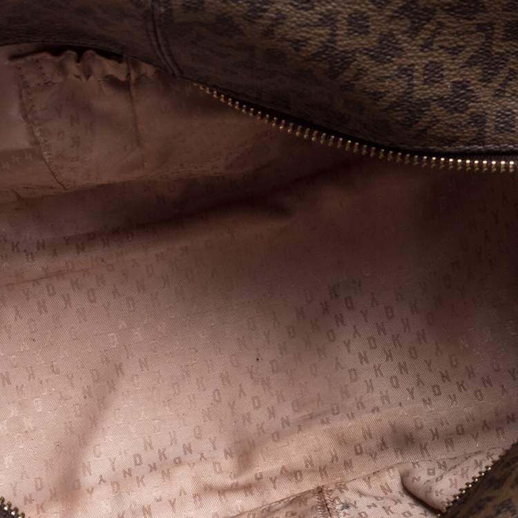 Pre Owned Dkny Brown/Orange Monogram Coated Canvas and Leather Satchel